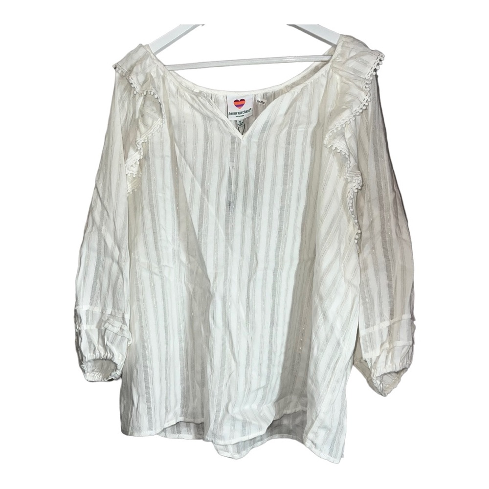NEW Hester & Orchard White 3/4 Pull Sleeve Lurex Blouse Women’s Plus Sz 1X or 2X